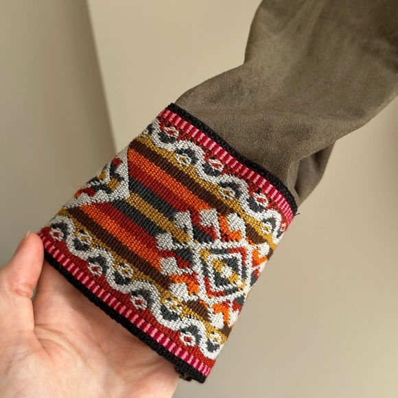 Kaui Suede Cardigan Jacket with Fabric Trim, Army Green/Multi, Size Large - Picture 5 of 15